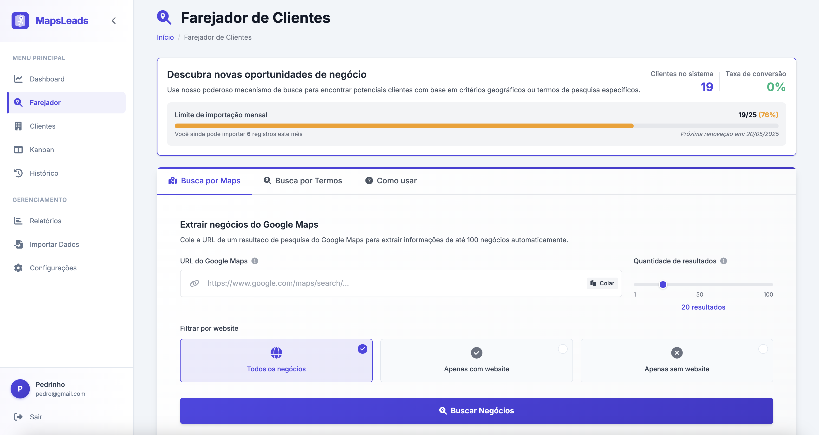 Extração de leads do Google Maps